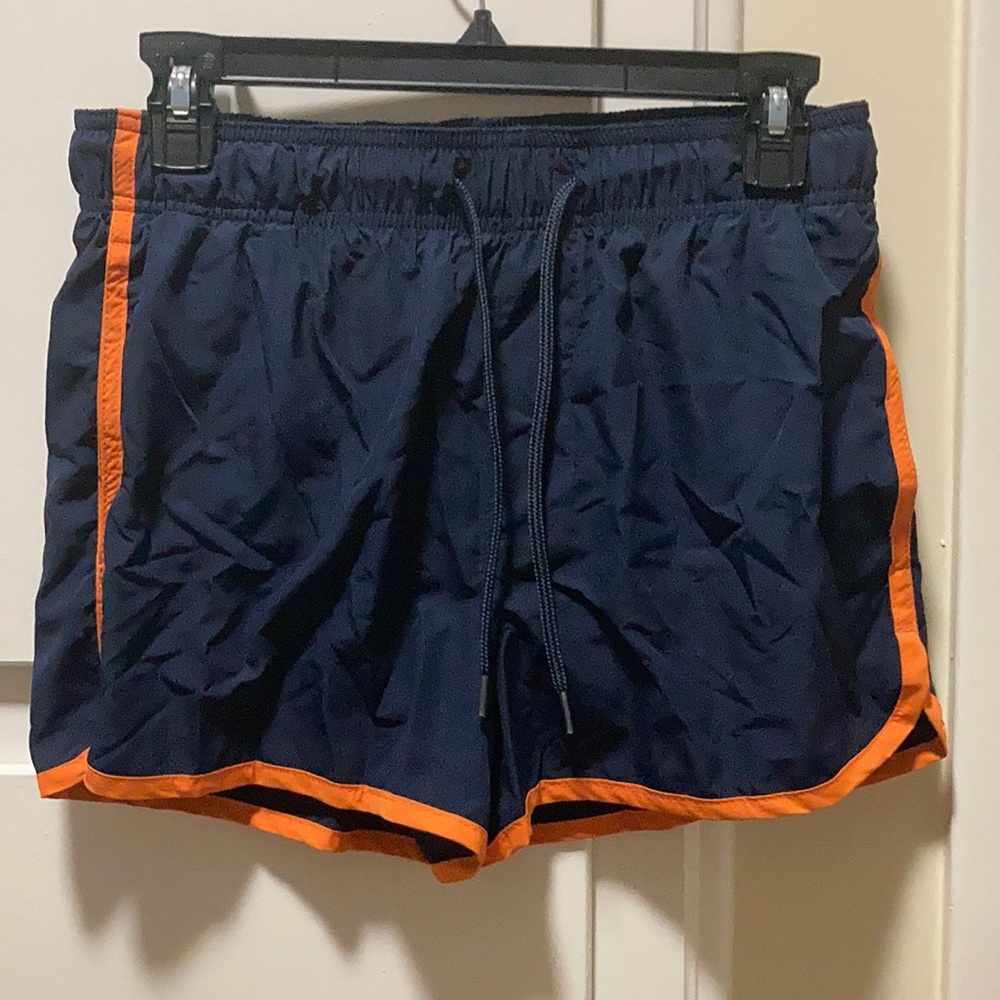 Men’s blue and orange swim trunks